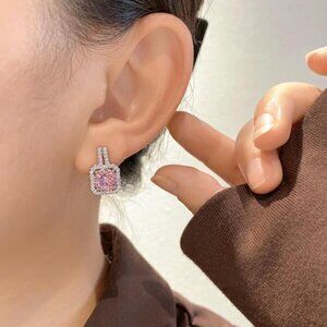 Sterling Silver 925 Pink Sapphire & Moissanite Halo Earrings